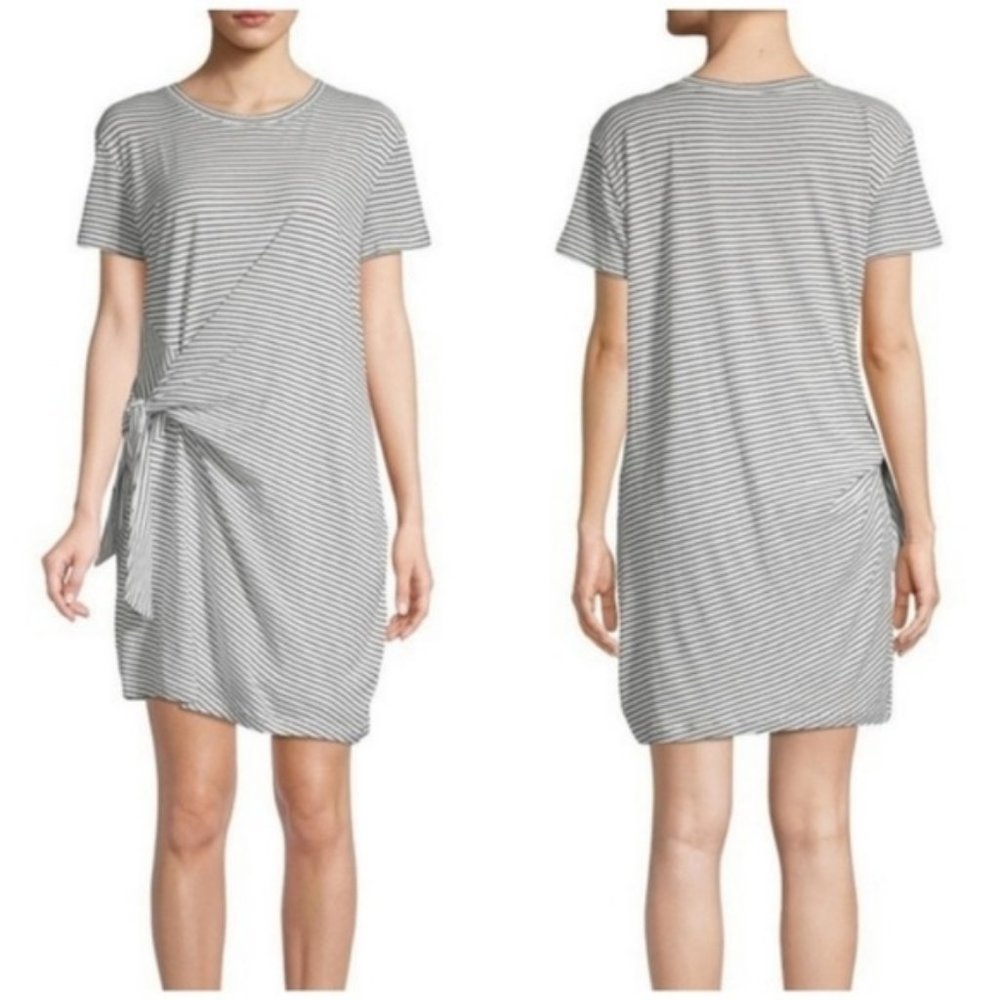 Vince Side Tie Striped Mini T-shirt Dress Size Small Black & White Stripe Cotton